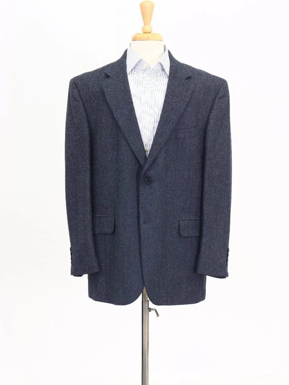 Lands' End 44R Blue Blazer Sport Coat Jacket 2-Button Herringbone W875